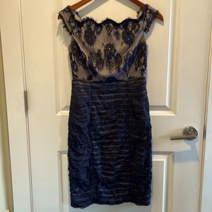 Tadashi Shoji, pencil dress, dark navy blue and cream, size 2